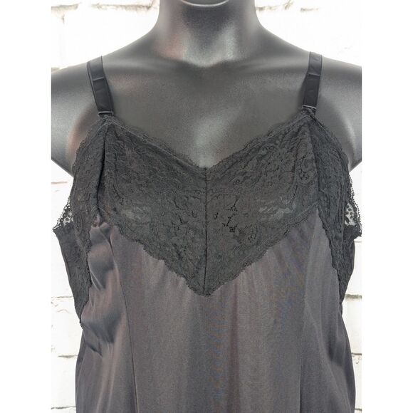 VINTAGE WONDERMAID Shiny Nylon Lace Slip USA Union Glamour Black Stretch Size 44 - Picture 2 of 6